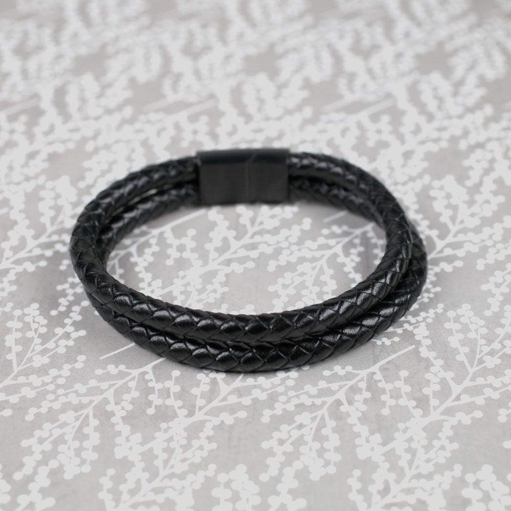 Black Double Strand Leather & Steel Men's Bracelet