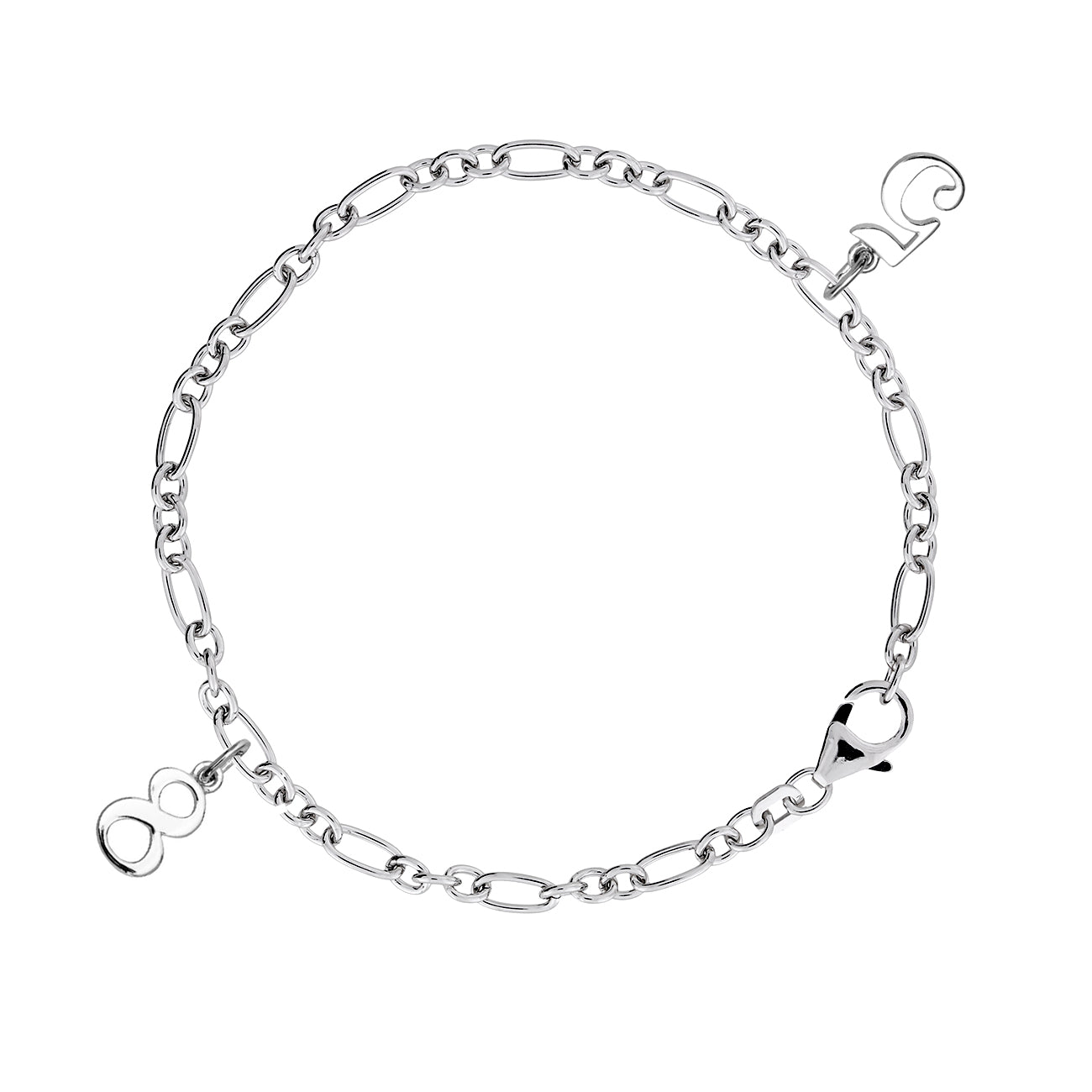 Delicate sterling silver open link bracelet featuring sculptural charm accents and a polished finish, exemplifying contemporary British silver jewellery design by Azendi.