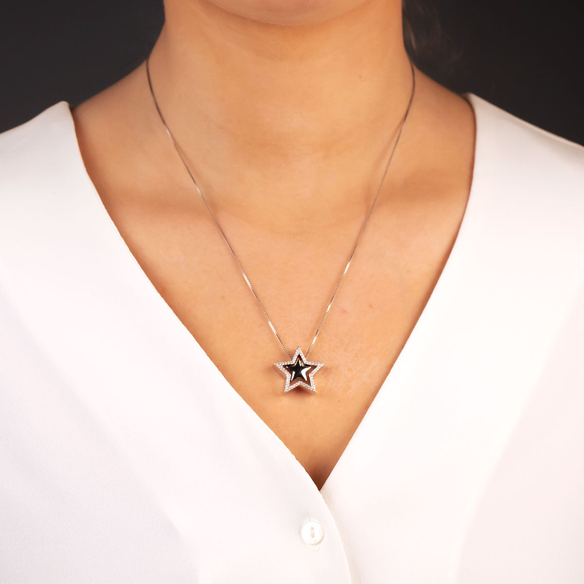 Silver & Pavé Two-Part Star Pendant