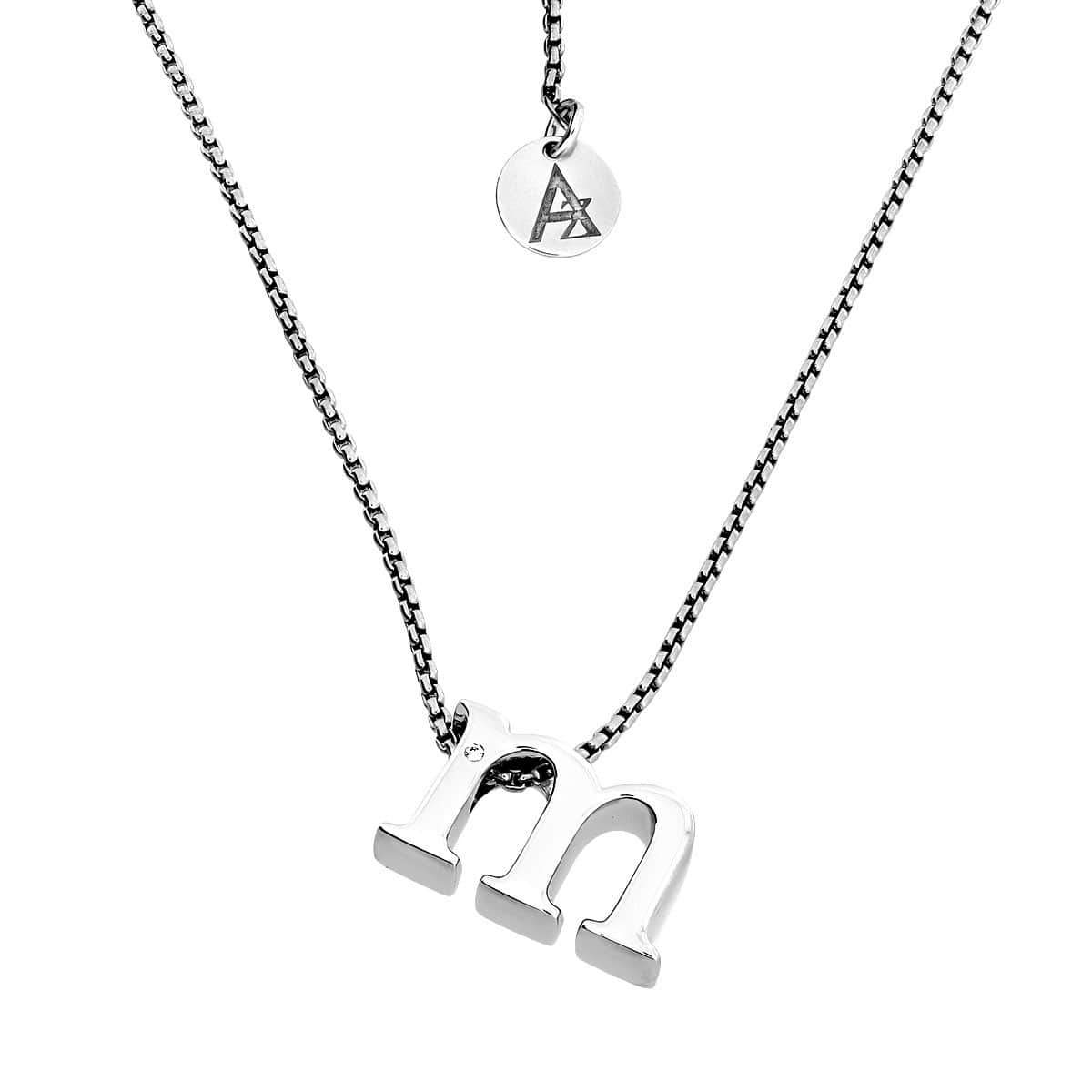 Letter M Silver Diamond Pendant