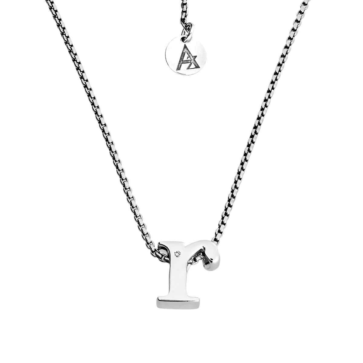 Letter R Silver Diamond Pendant