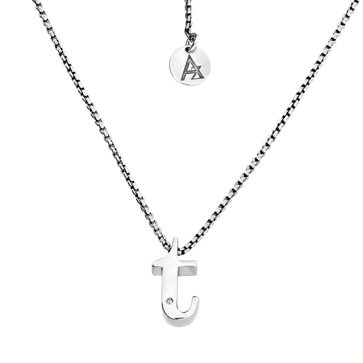 Letter T Silver Diamond Pendant