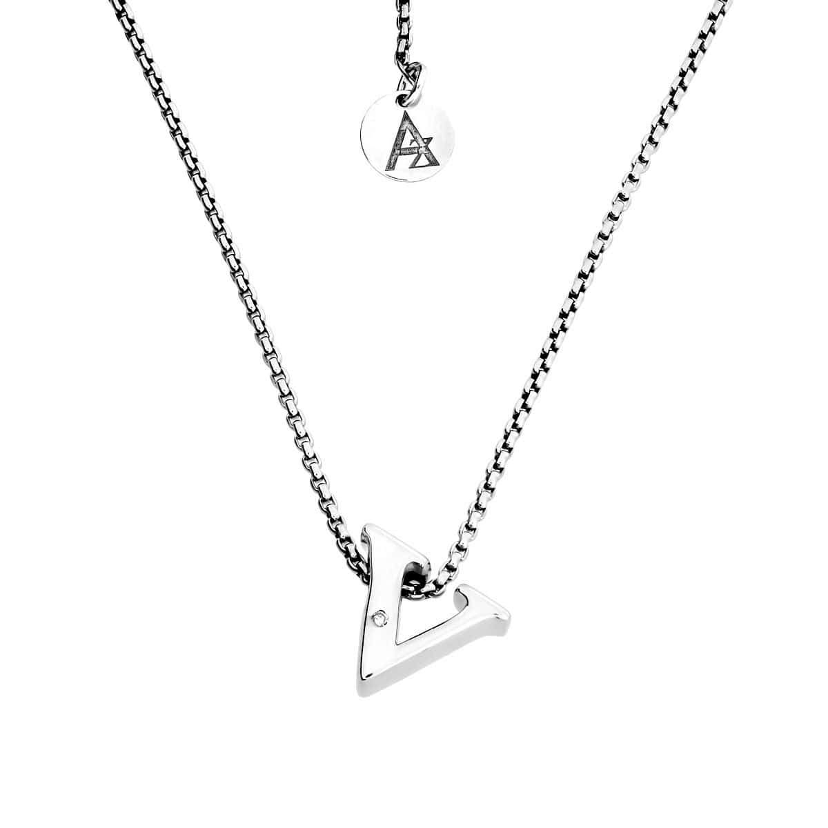 Letter V Silver Diamond Pendant