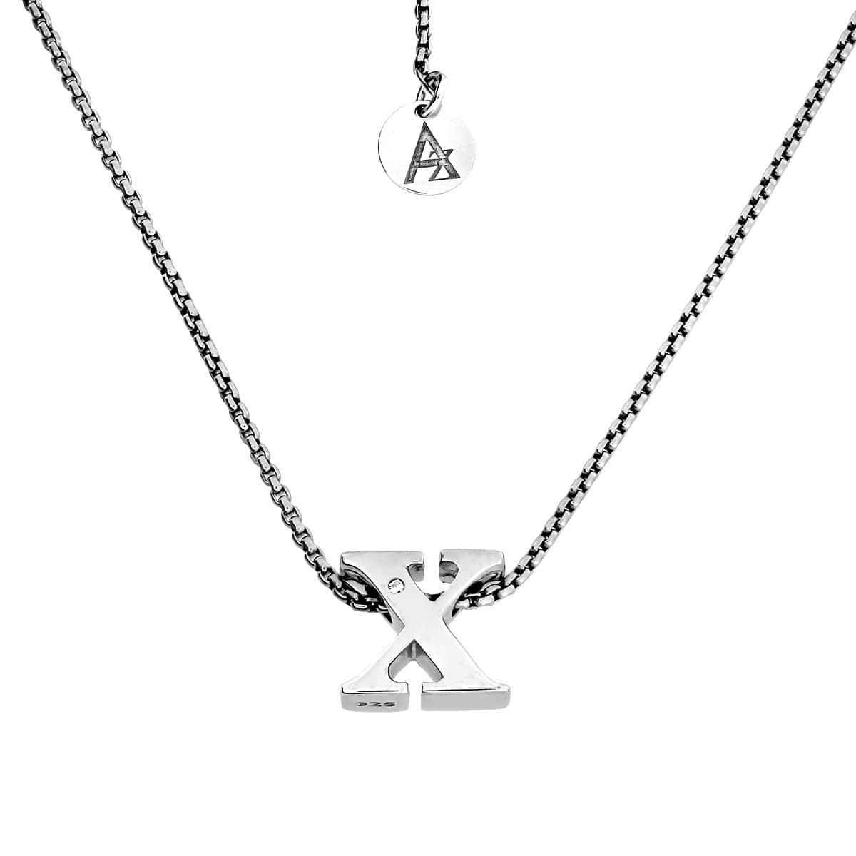 Letter X Silver Diamond Pendant