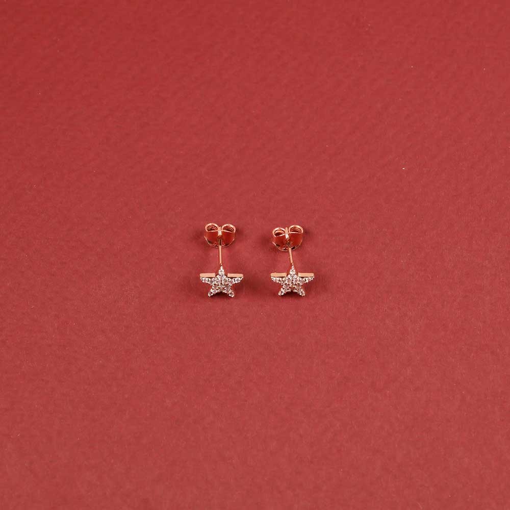 Little Pavé Star Stud Earrings - Rose Vermeil