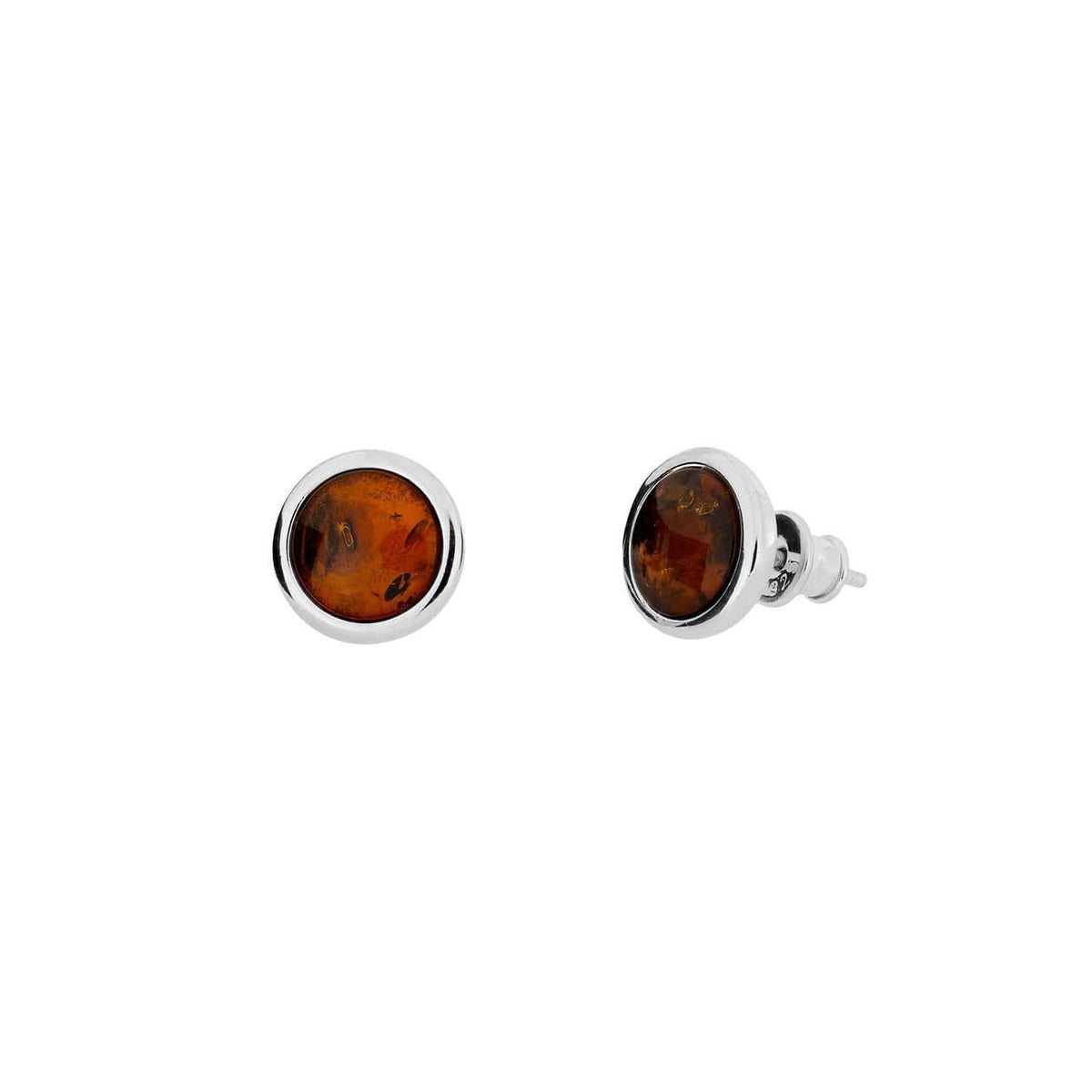 Silver &amp; Amber Small Button Studs; 6mm