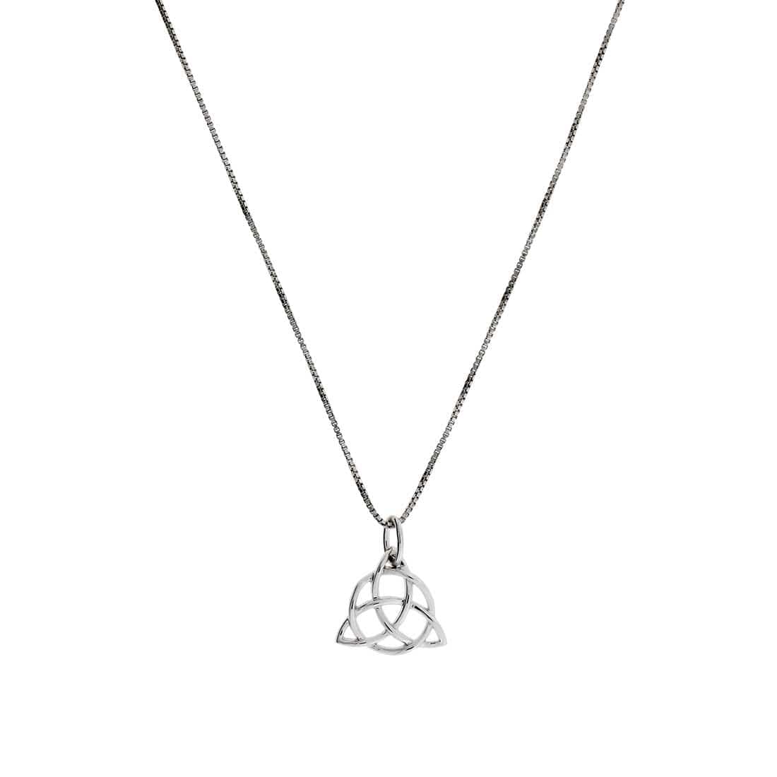 Sterling silver pendant featuring an elegant Celtic trinity knot design suspended from a fine chain, showcasing a timeless symbol in contemporary silver jewellery.
