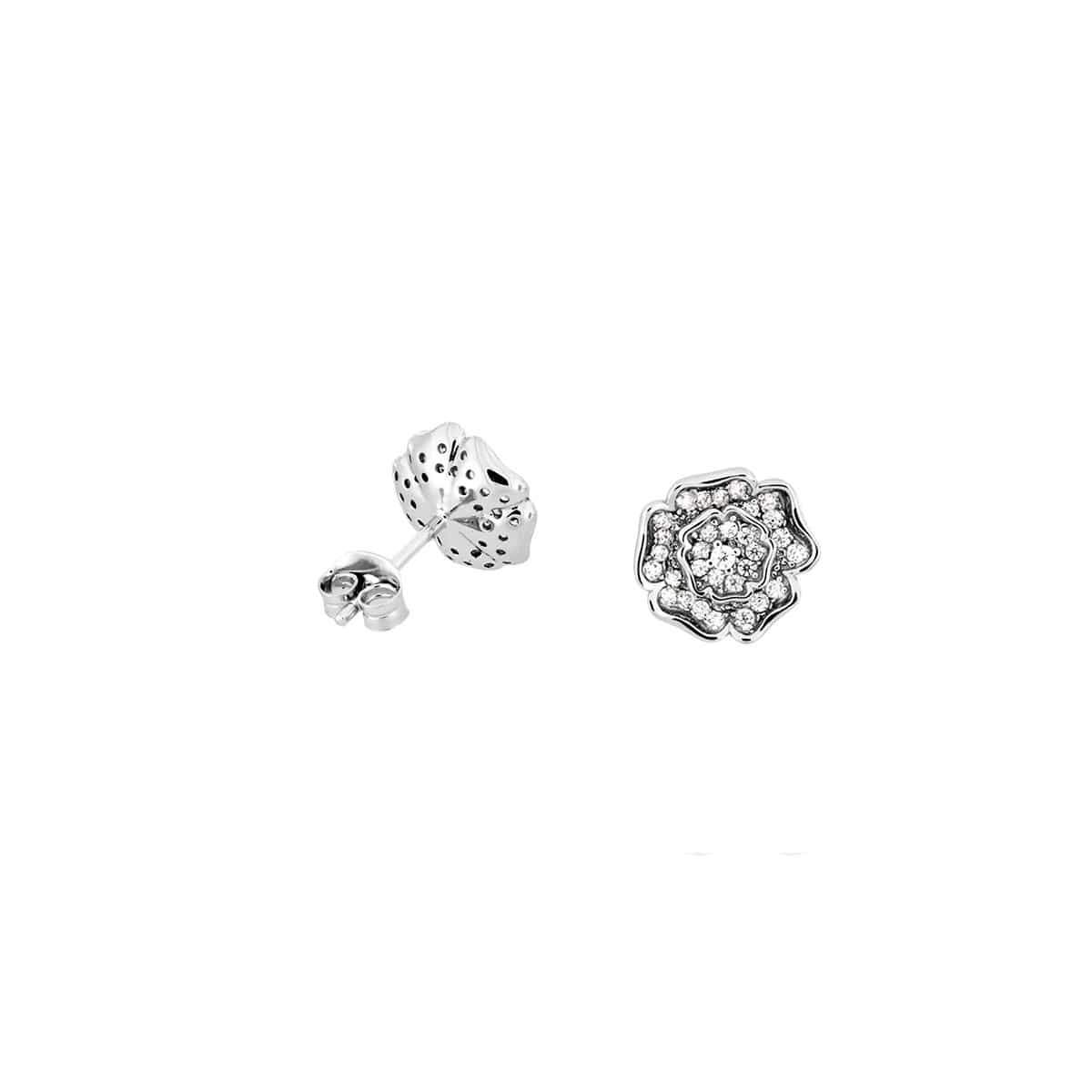 Sterling Silver Yorkshire Rose Earrings - Pavé