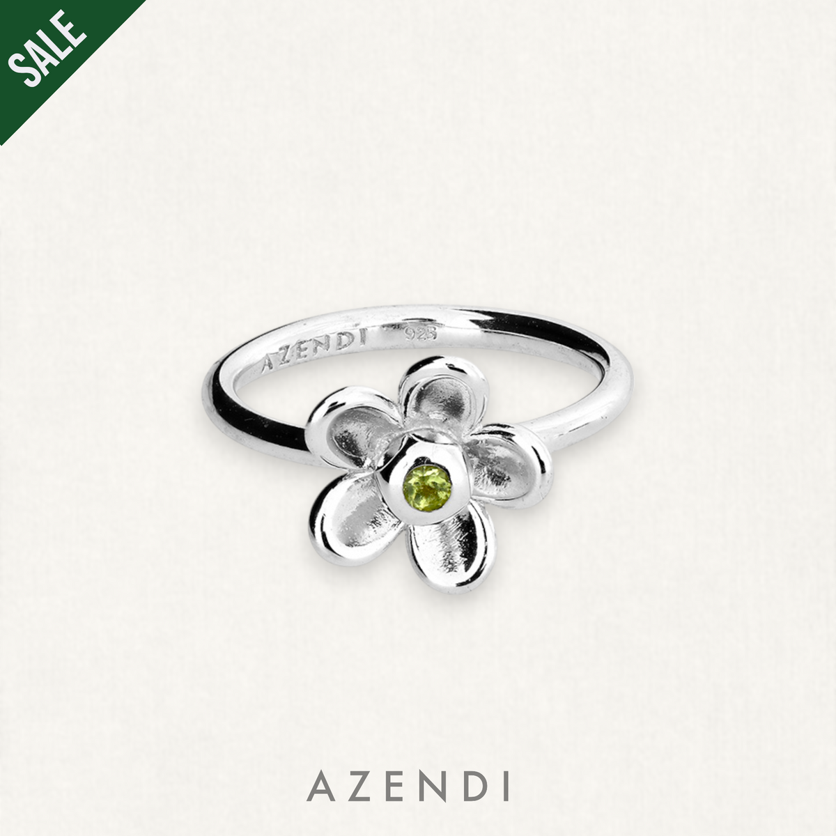 Silver Flower Ring with Peridot  Stone