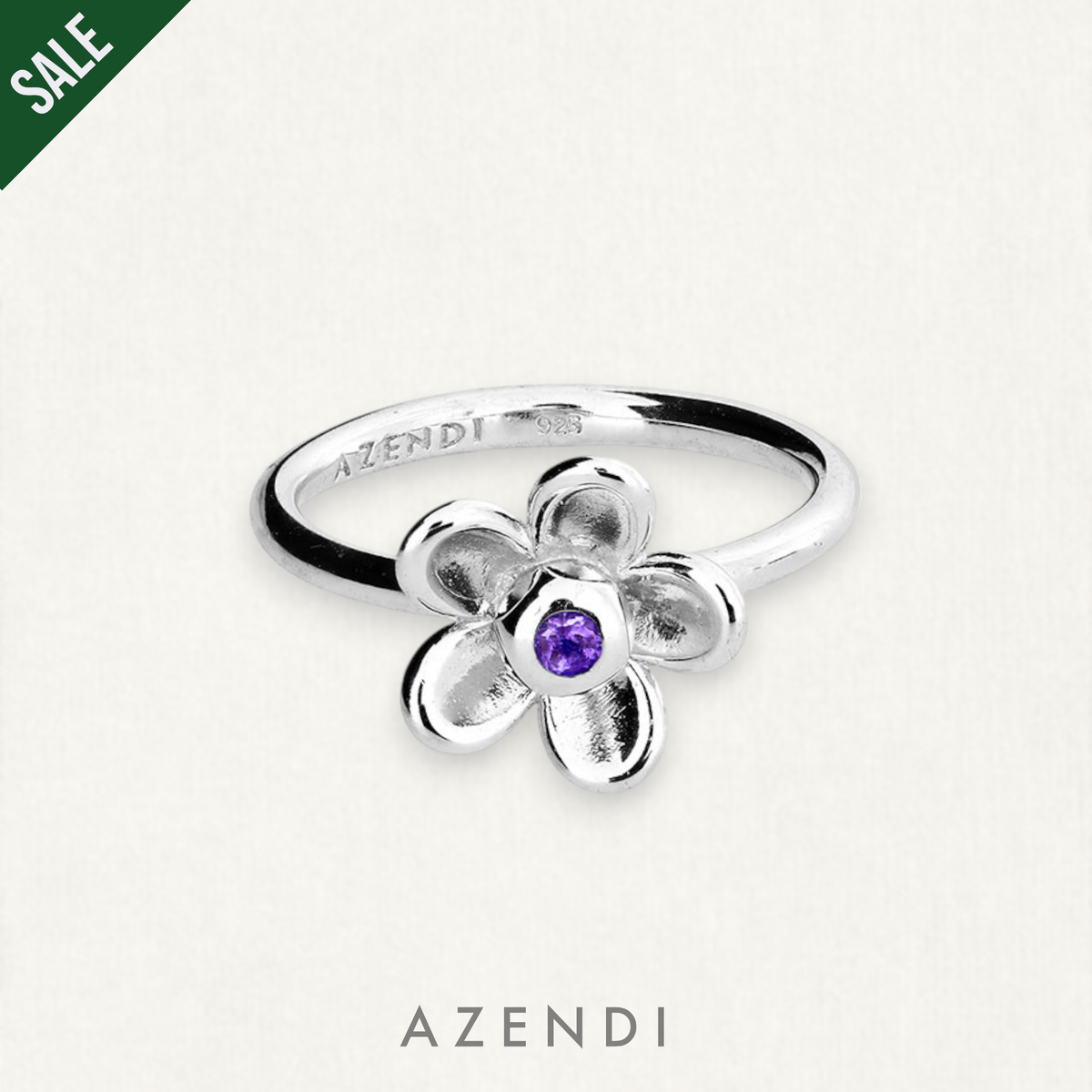 Silver Flower Ring with Amethyst Stone