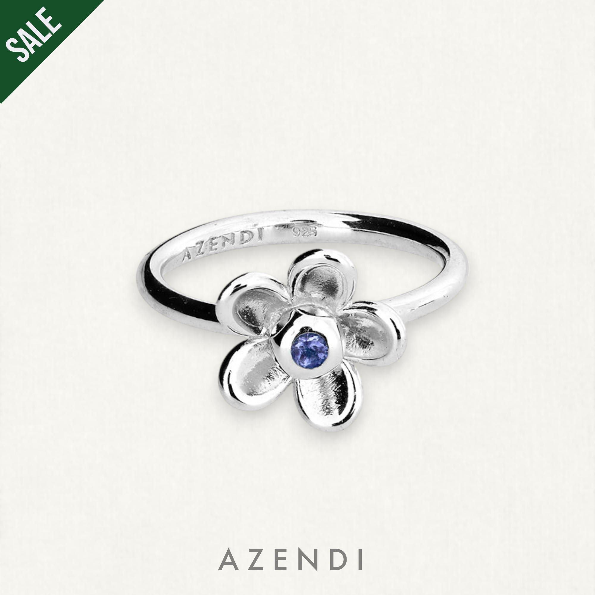 Silver Flower Ring with Sapphire  Stone