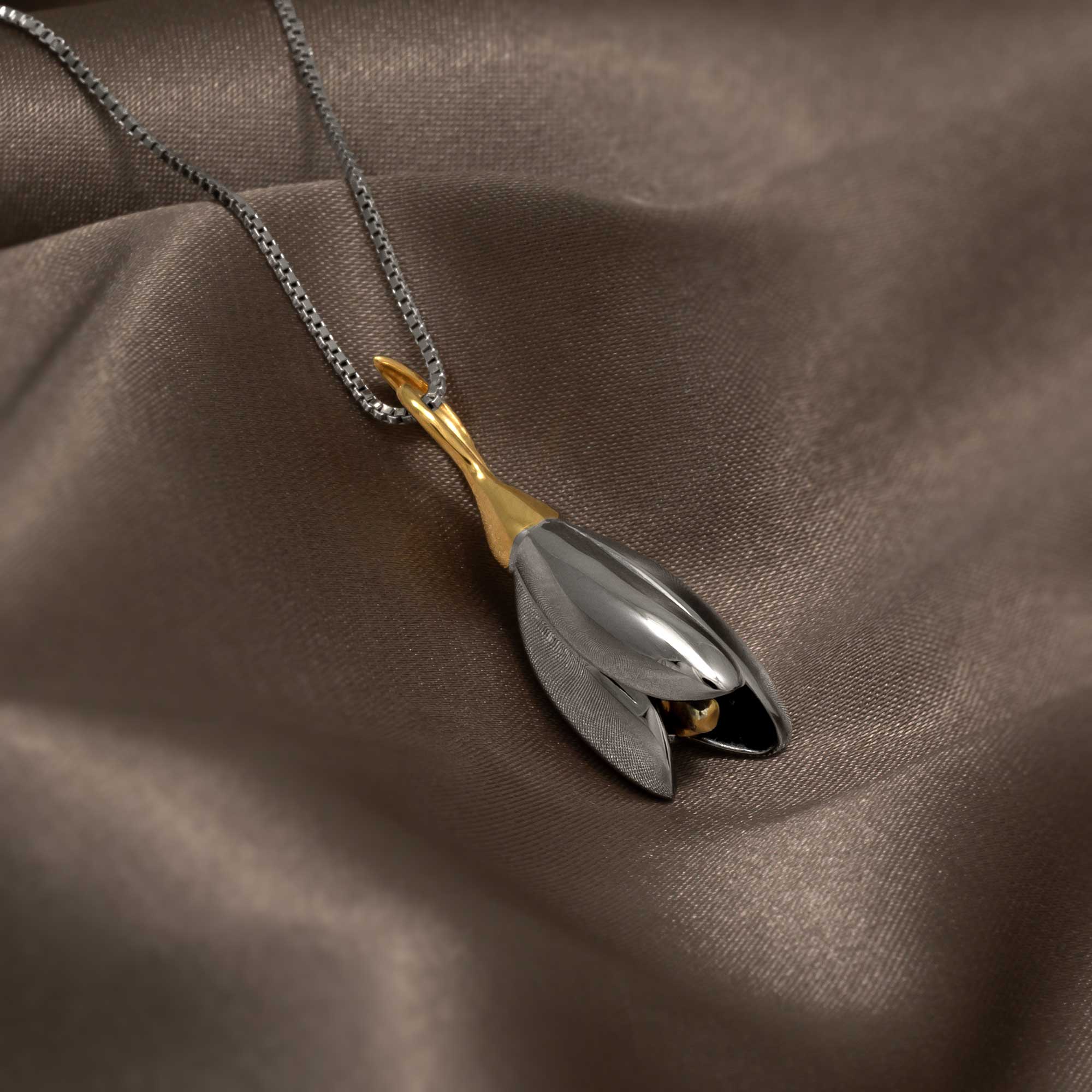 Silver Snowdrop Pendant with Gold Vermeil January Birthday Flower