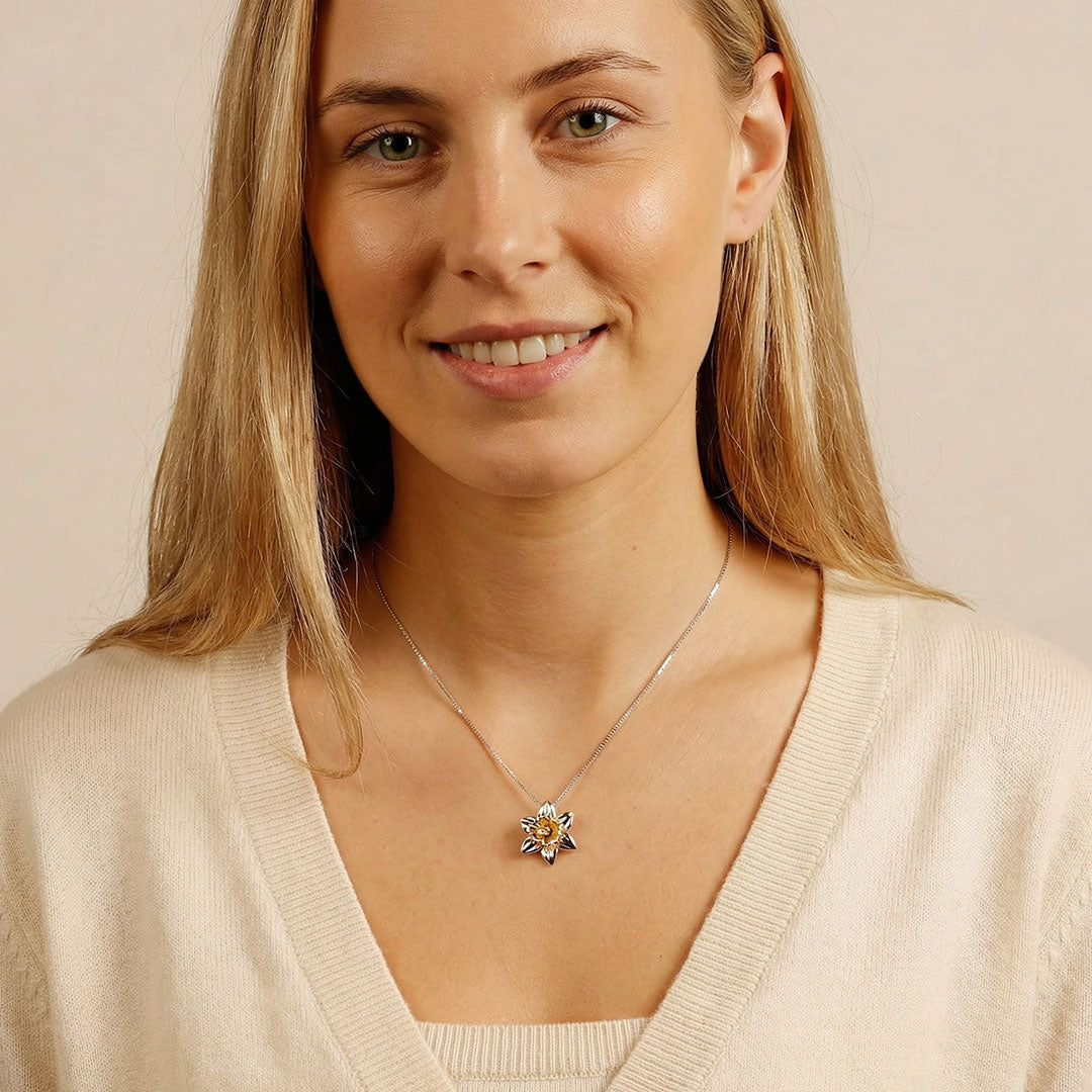 Daffodil March Birthday Flower Pendant