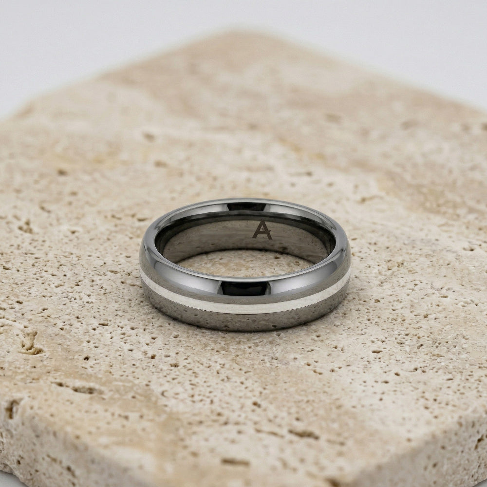 Tungsten Court Ring with Silver Stripe