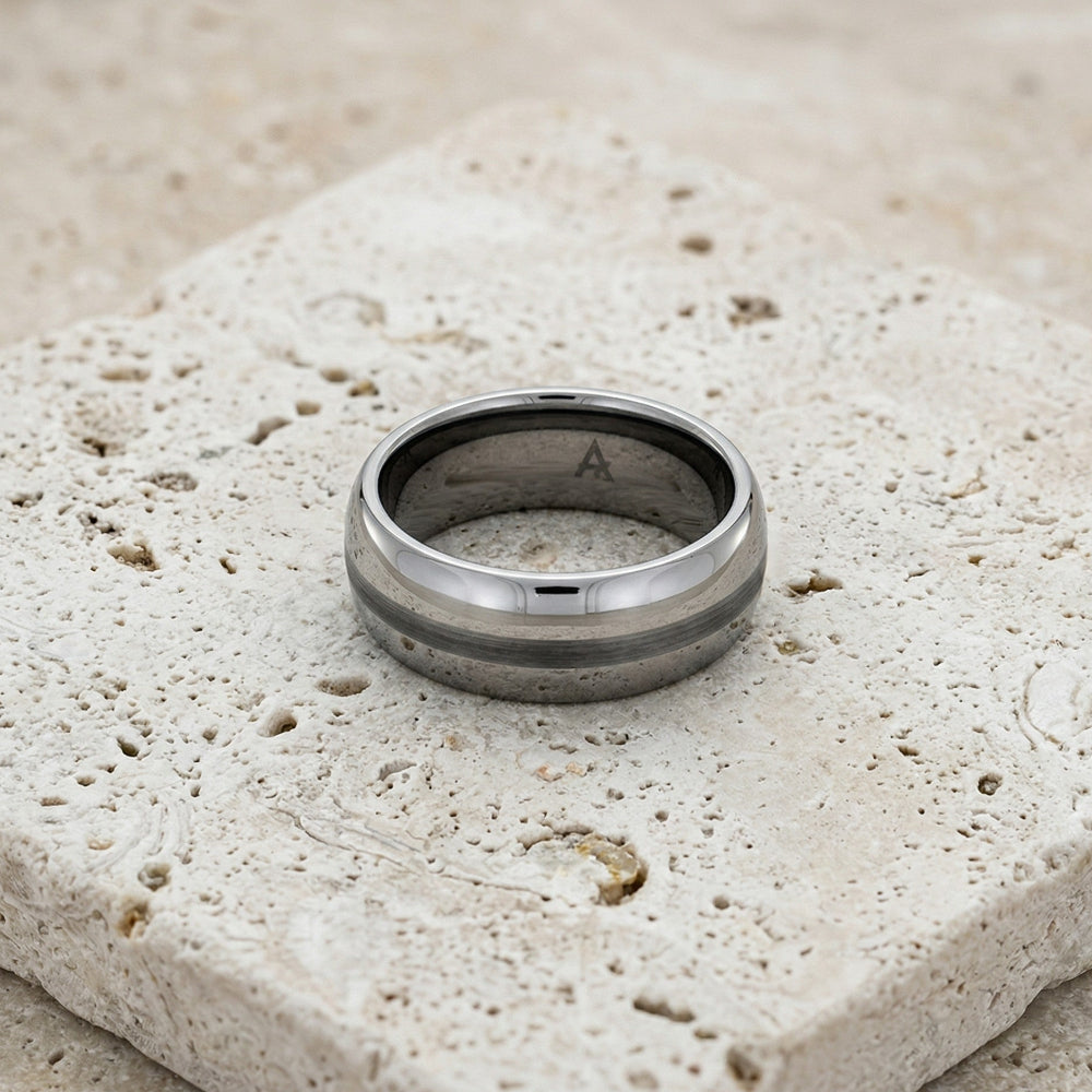Tungsten Court Ring with Satin Stripe