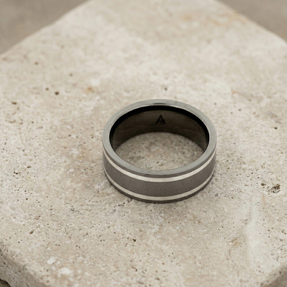 Titanium & Silver Stripes Ring