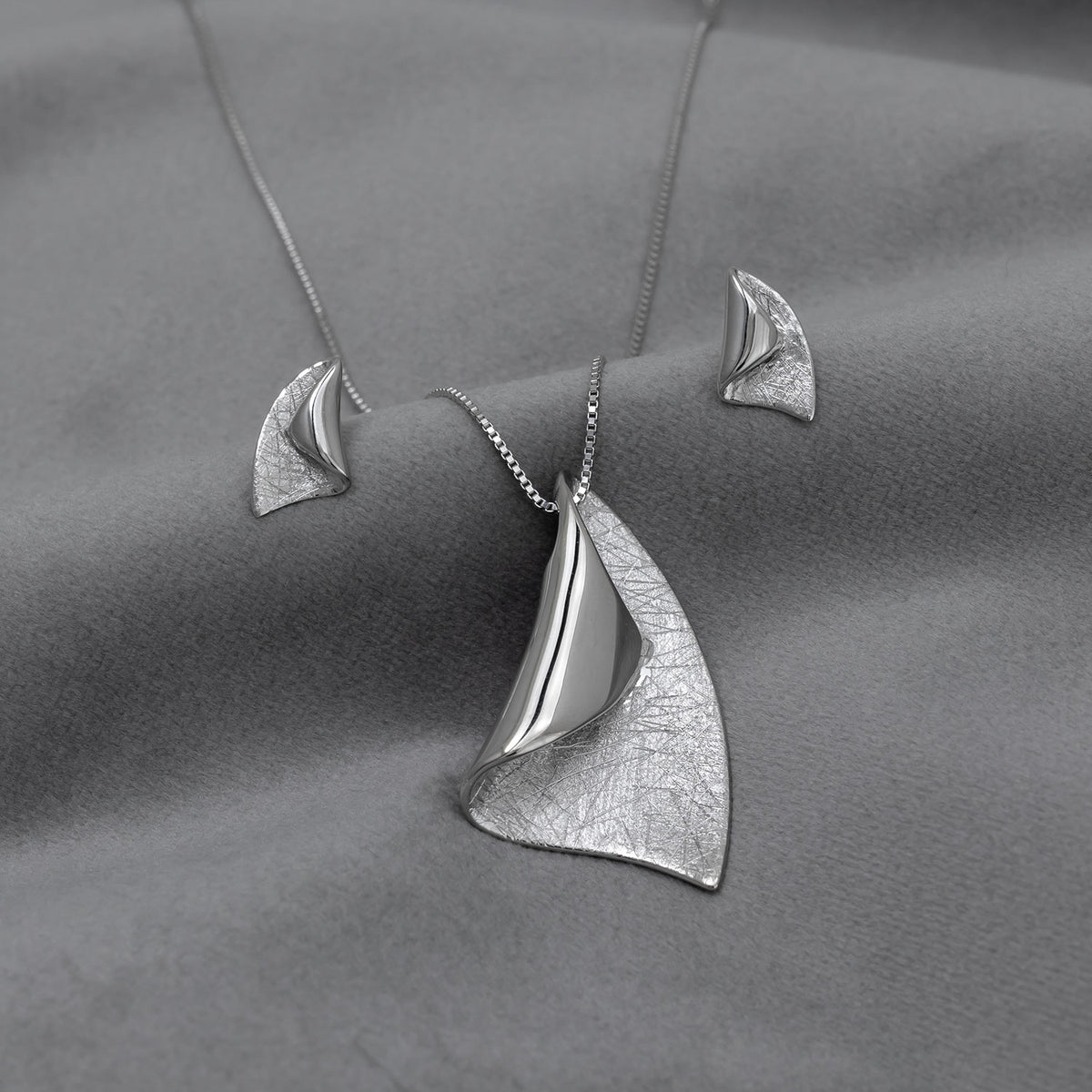 Silver Folded Leaf Studs