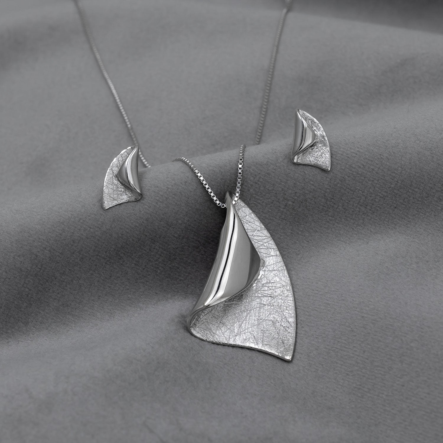 Silver Folded Leaf Studs