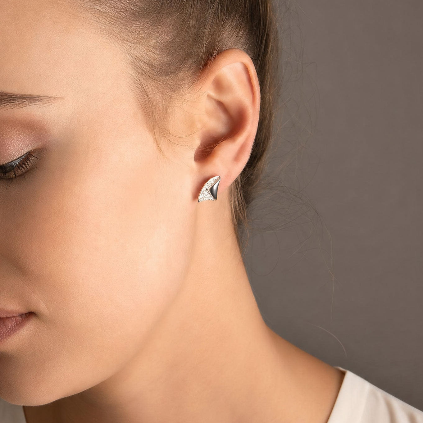 Silver Folded Leaf Studs