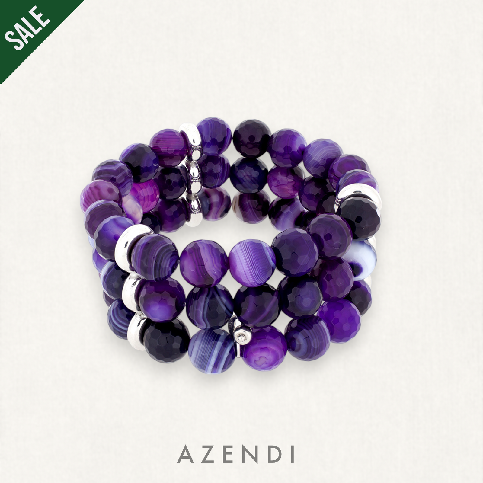 Triple Strand Purple Agate Stretch Bracelet