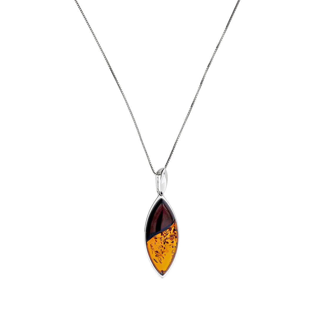 Silver Two Coloured Amber Leaf Pendant