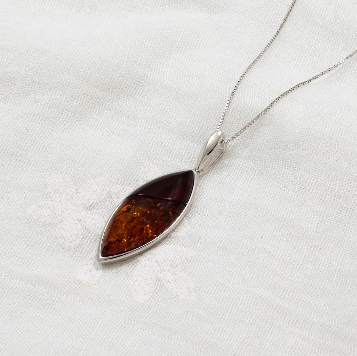 Silver Two Coloured Amber Leaf Pendant