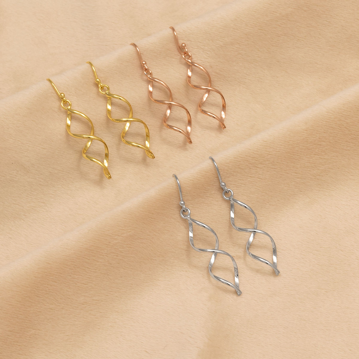 Longer Open Twist Earrings - Rose Vermeil