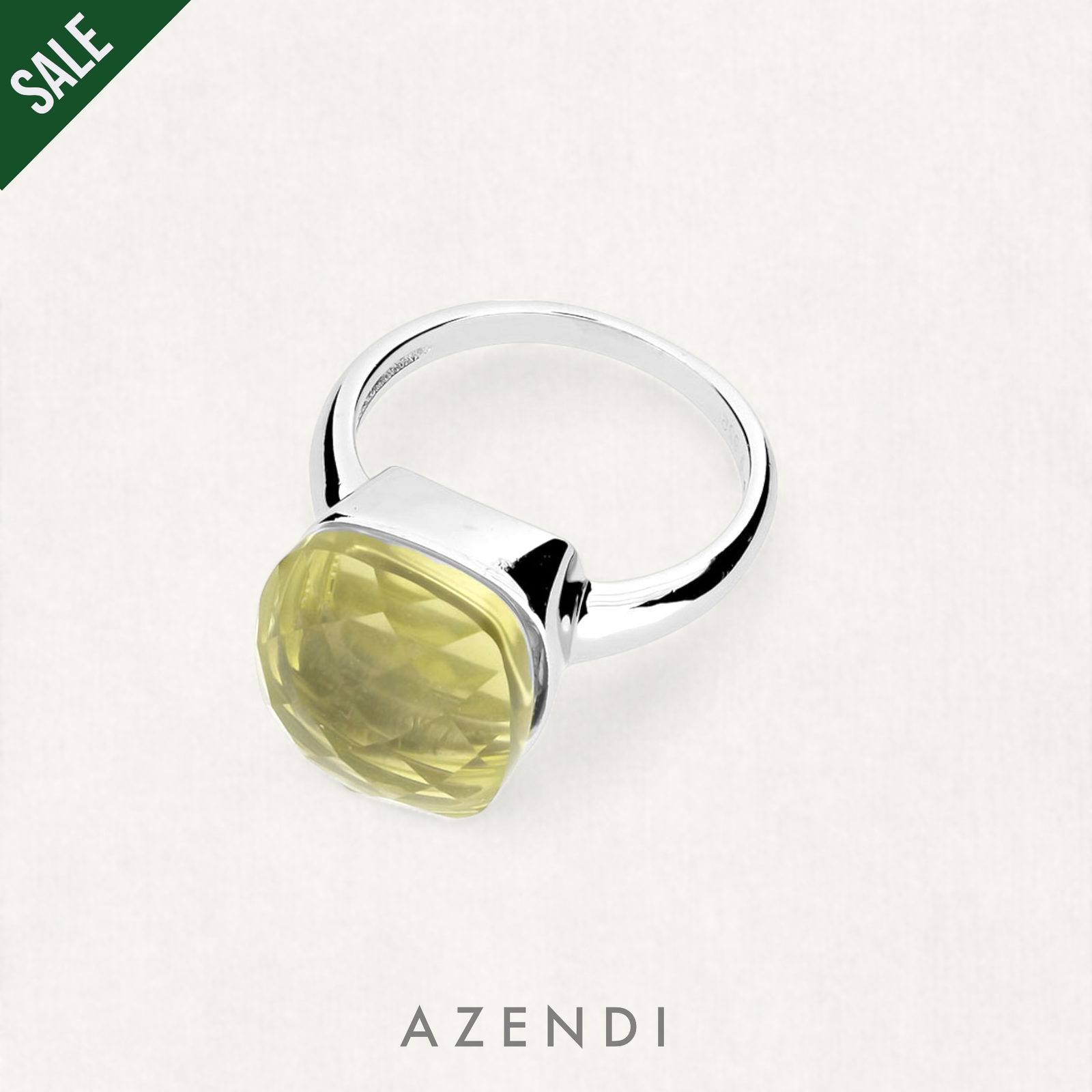 Lemon Quartz Square Cocktail Ring