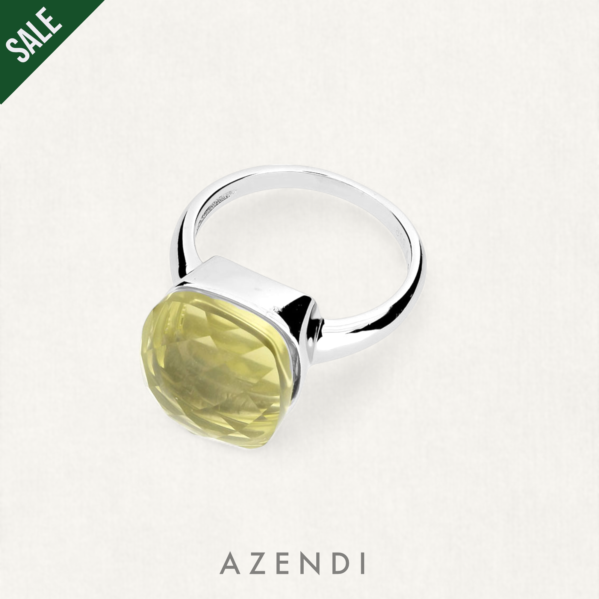 Lemon Quartz Square Cocktail Ring