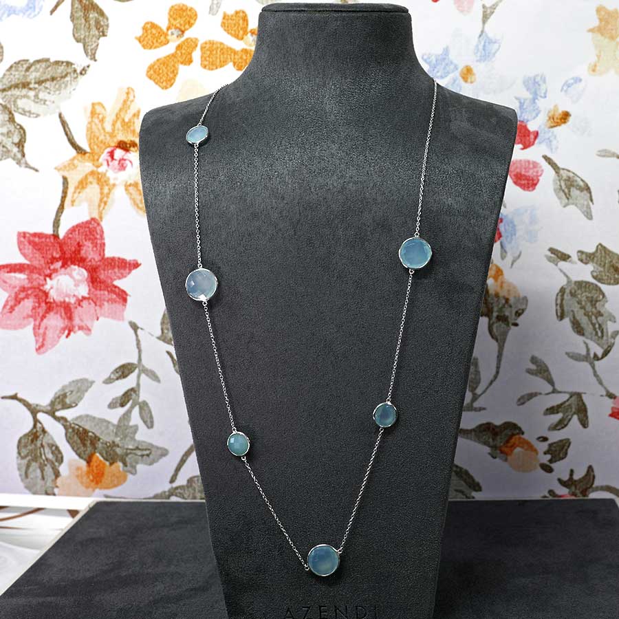 Aqua Chalcedony Long Necklace