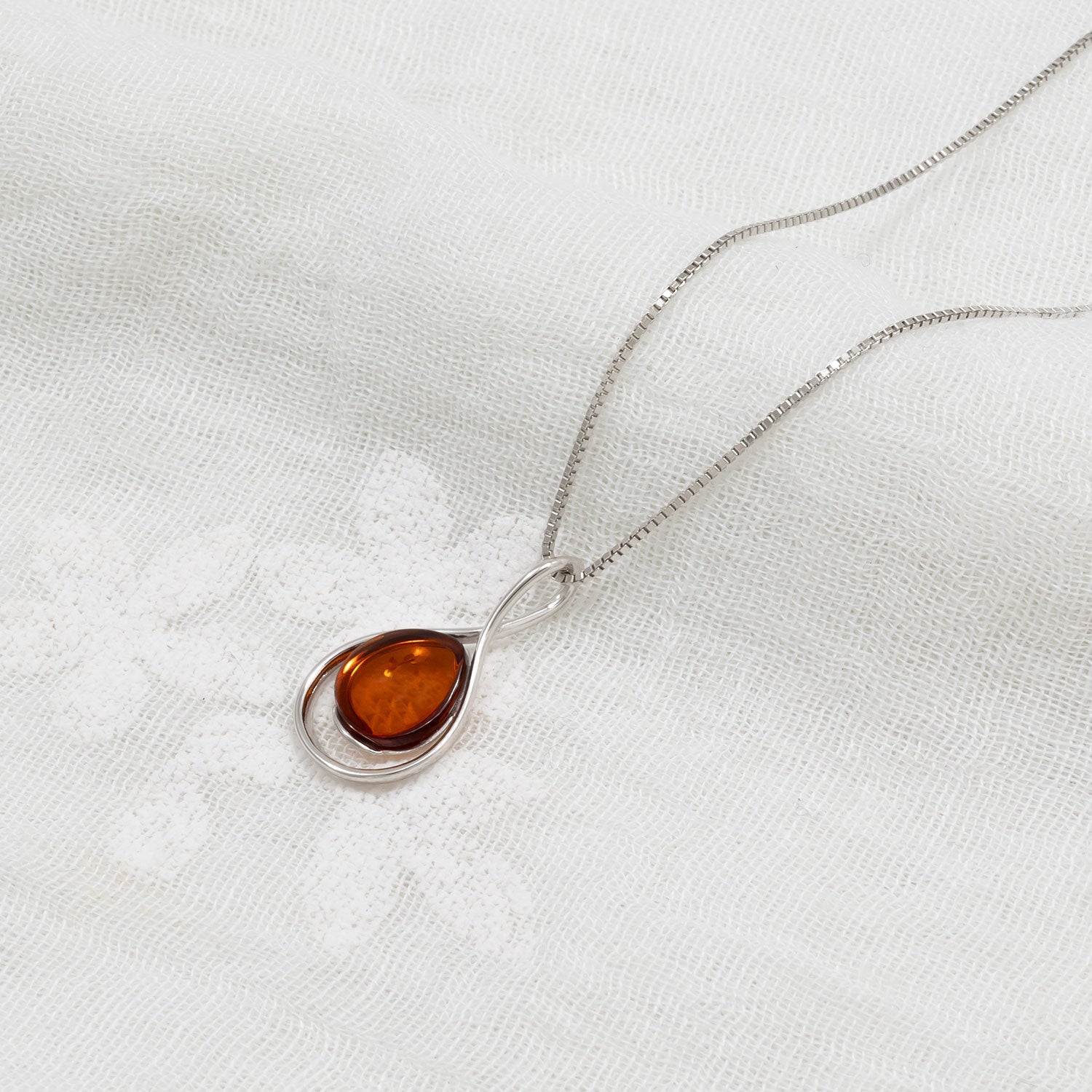 Silver & Amber Teardrop Twist Pendant
