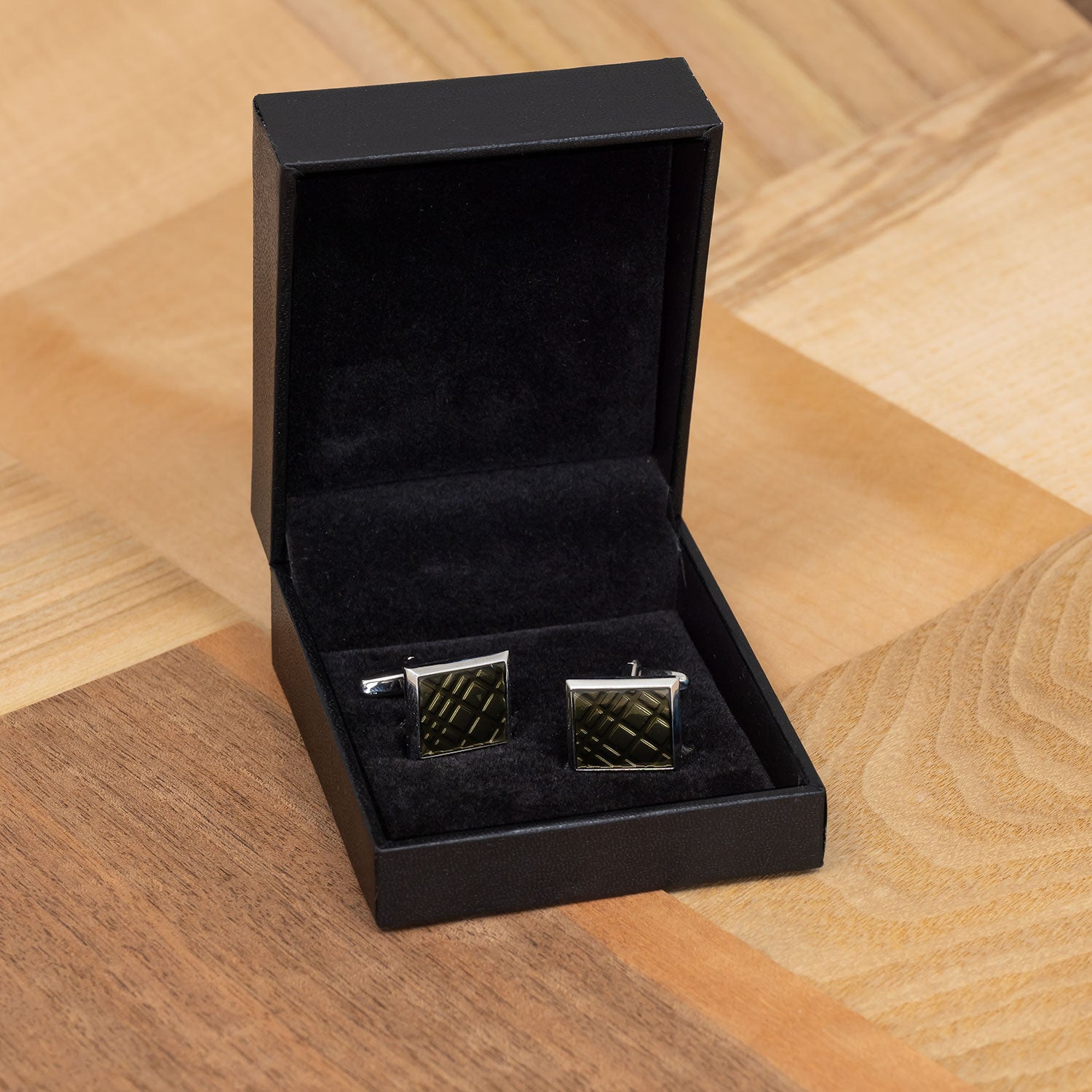 Enamel Crosshatch Cufflinks - Antique Bronze