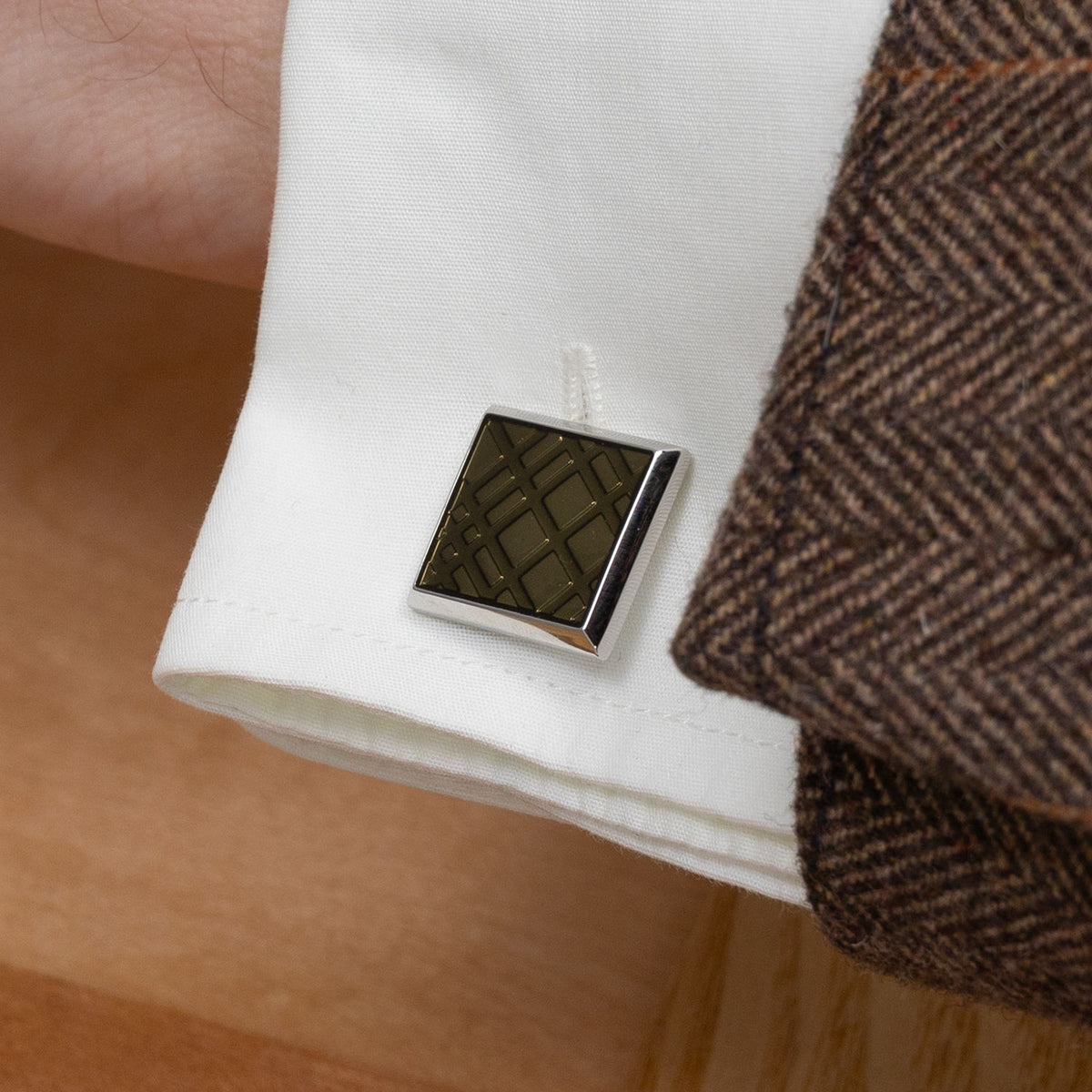 Enamel Crosshatch Cufflinks - Antique Bronze