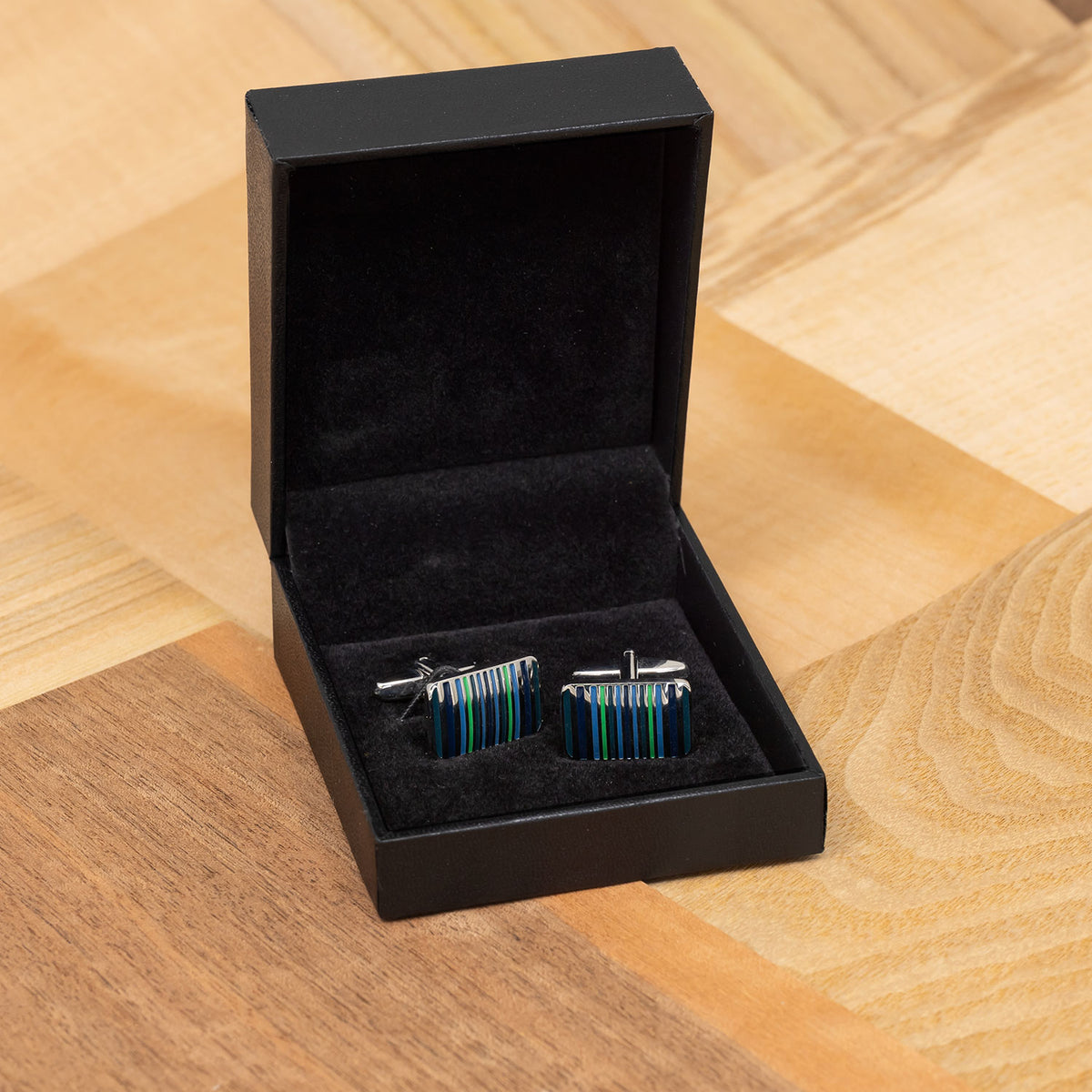 Enamel Blue Striped Cufflink