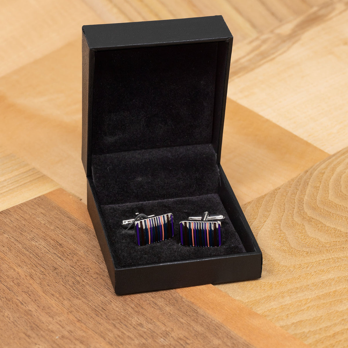 Striped Enamel Rectangle Cufflinks