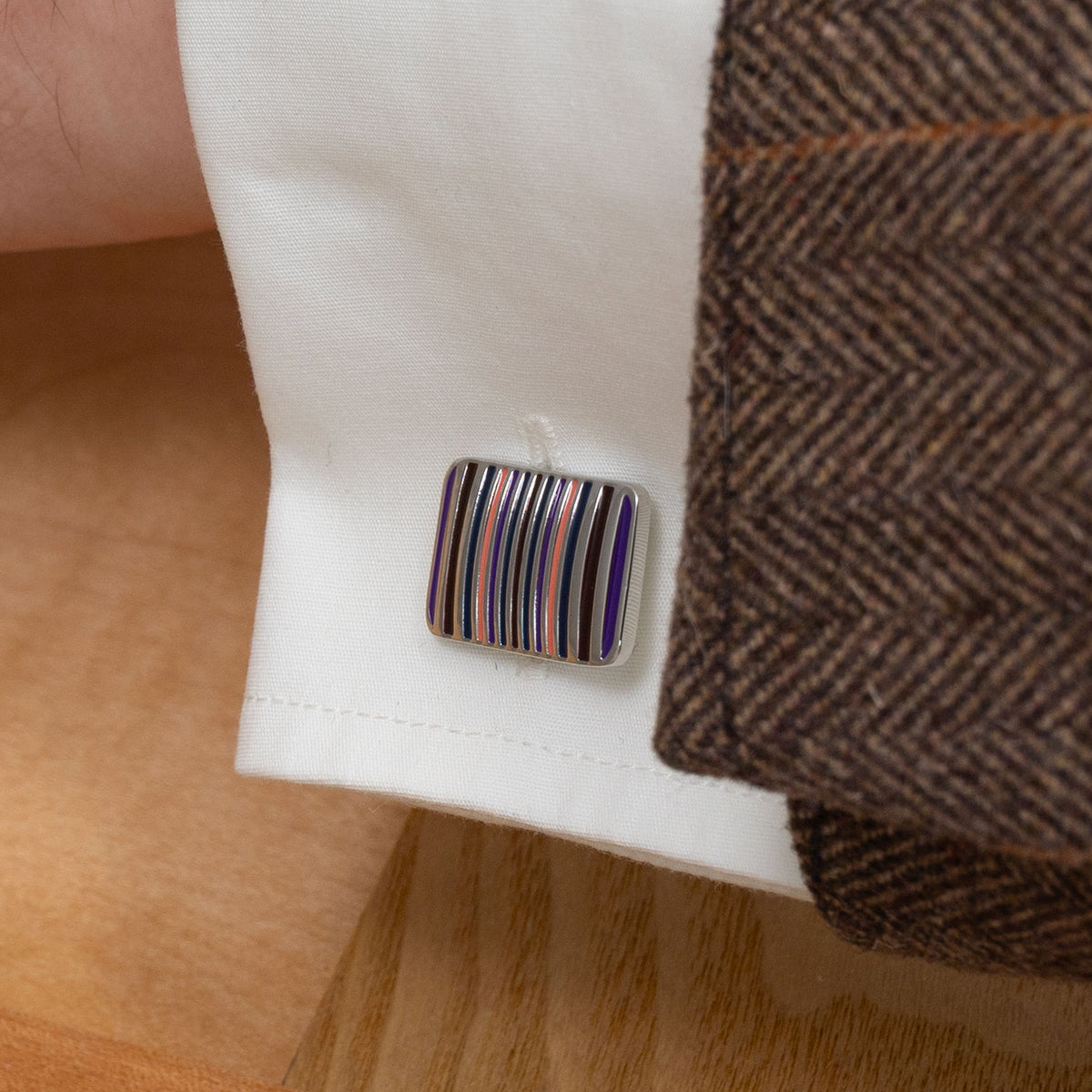 Striped Enamel Rectangle Cufflinks