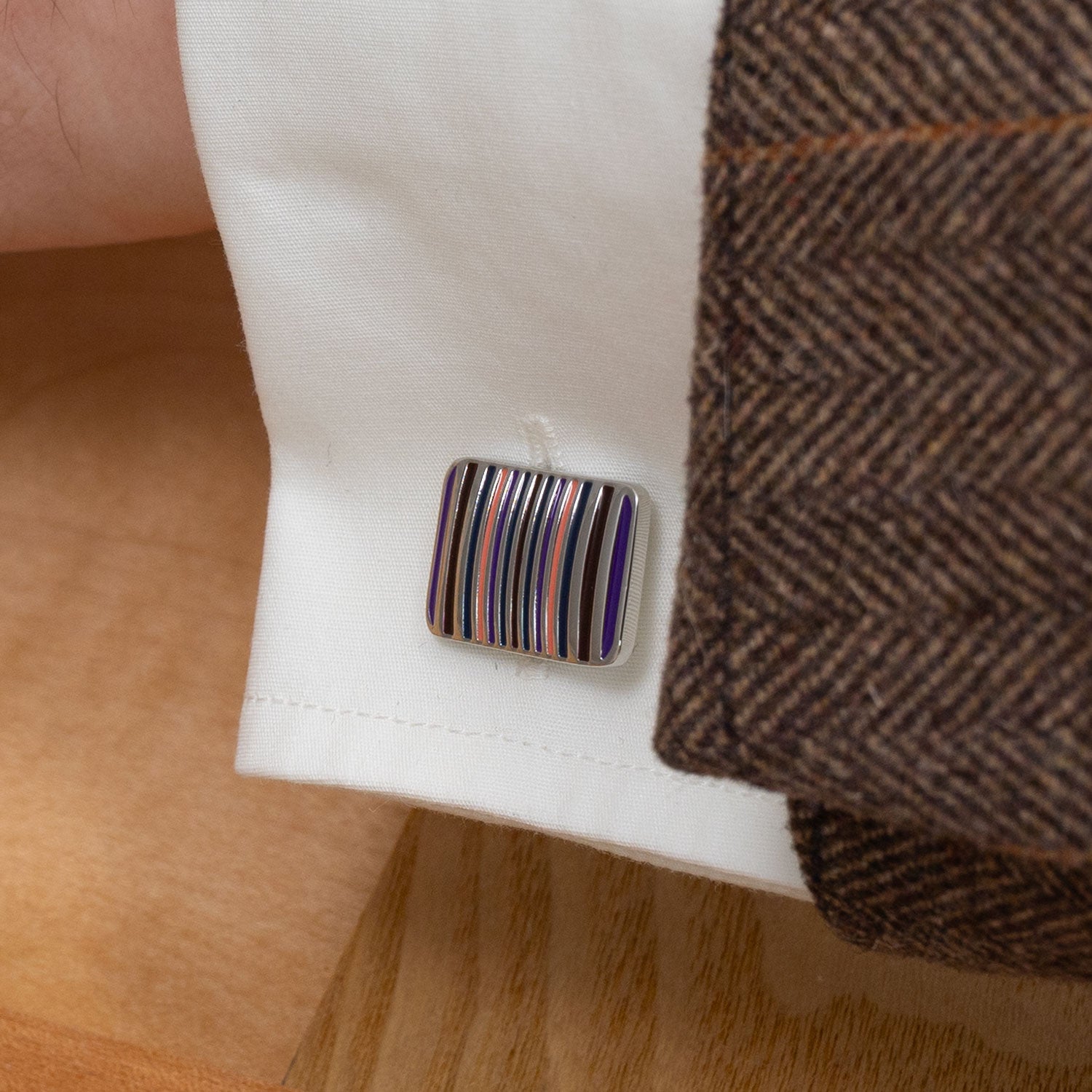 Striped Enamel Rectangle Cufflinks