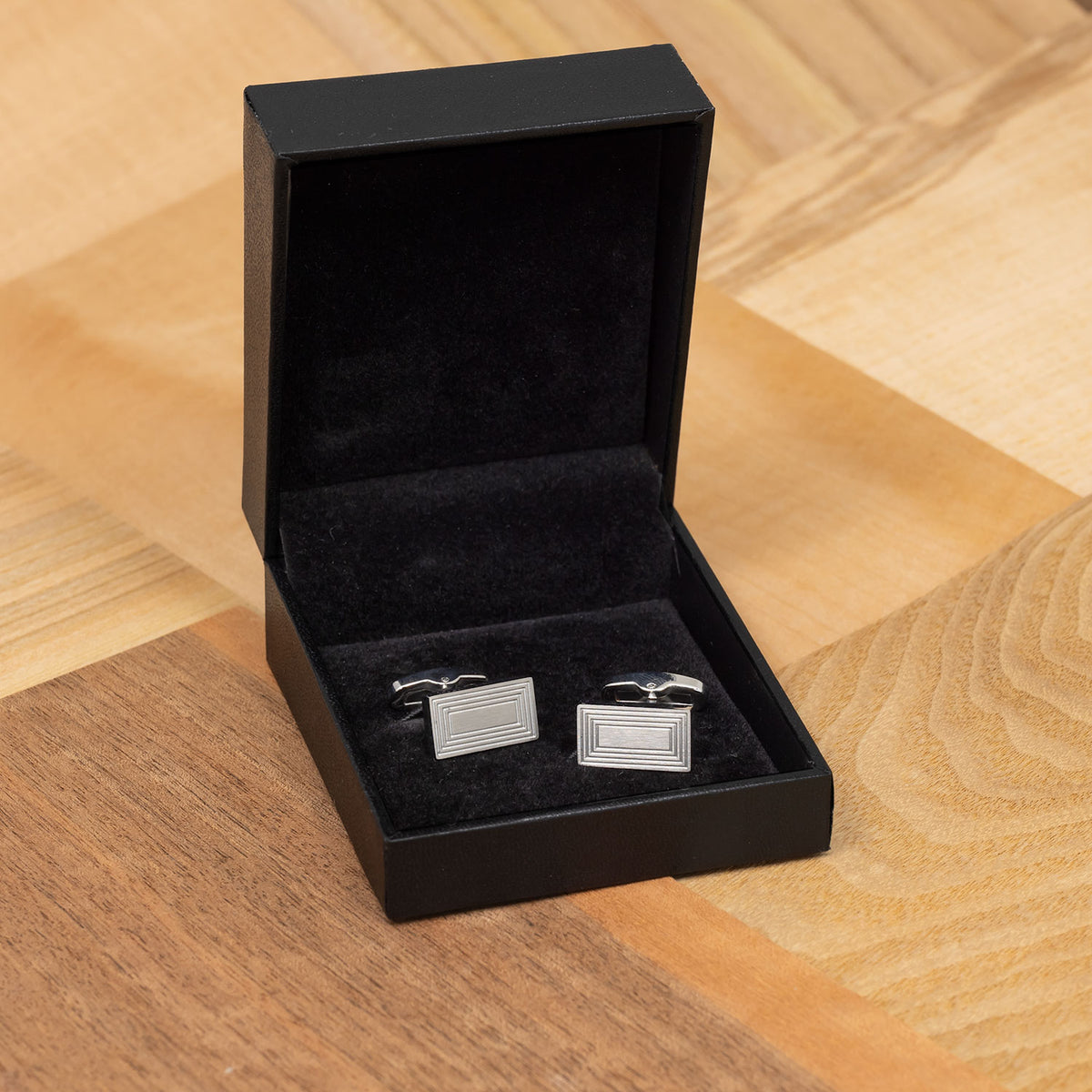 Rectangle Steel Grooves Cufflinks