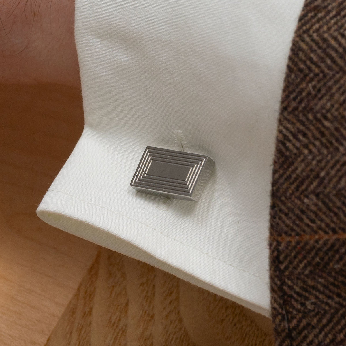 Rectangle Steel Grooves Cufflinks