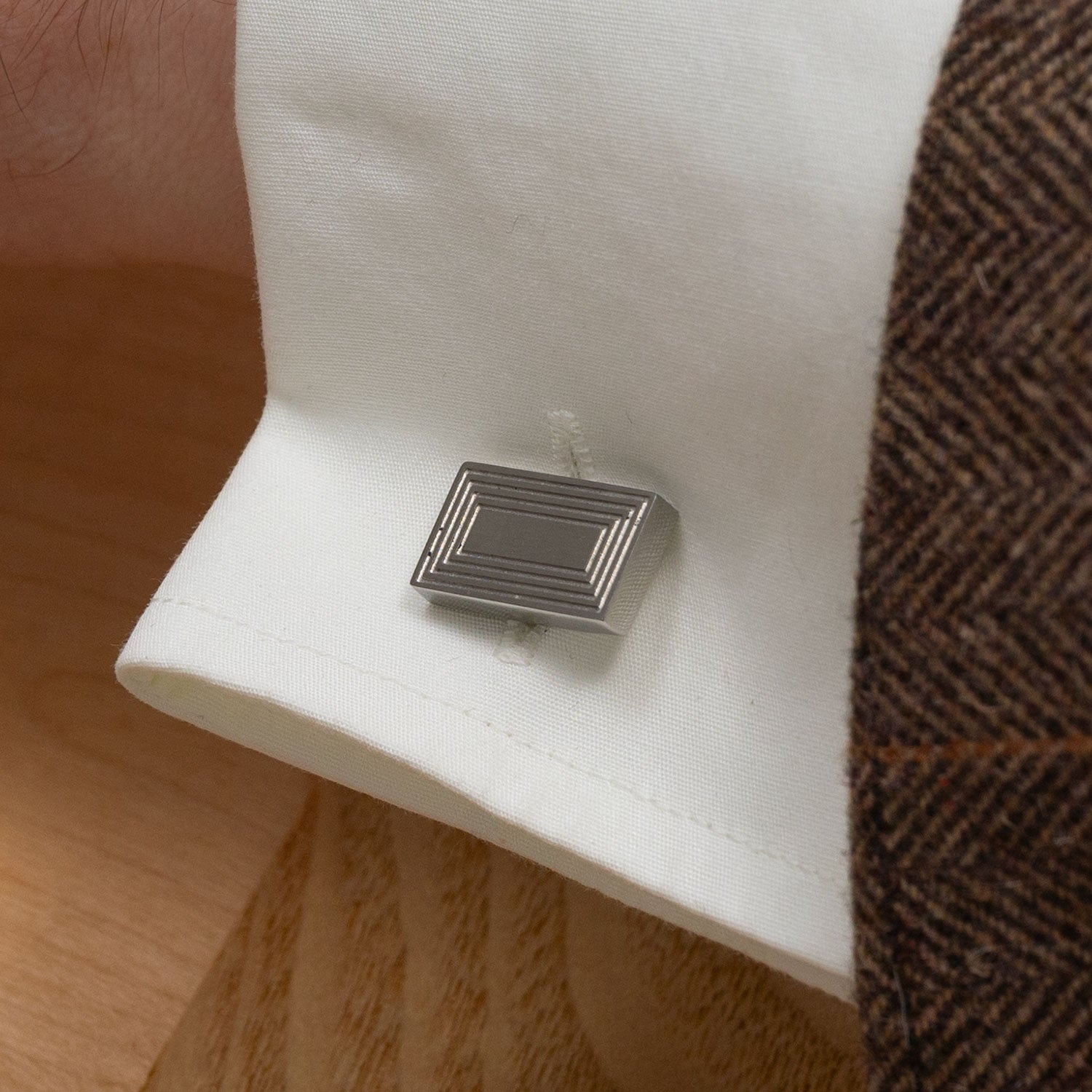 Rectangle Steel Grooves Cufflinks