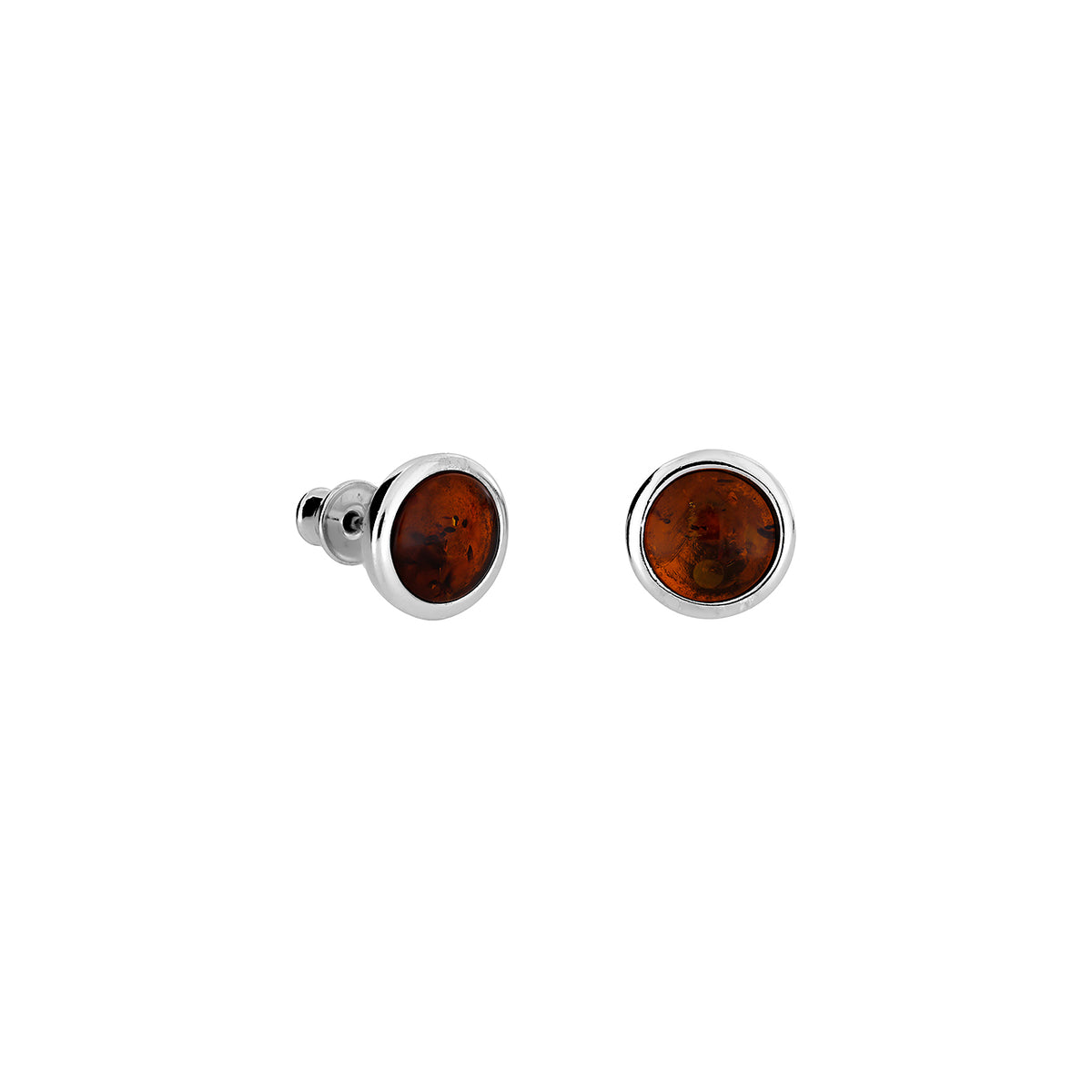 Silver &amp; Amber Small Button Studs; 6mm