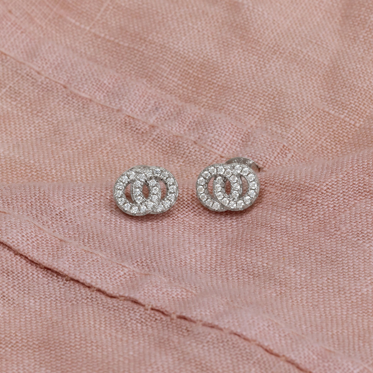 Interlocking Circles Cubic Zirconia Stud Earrings