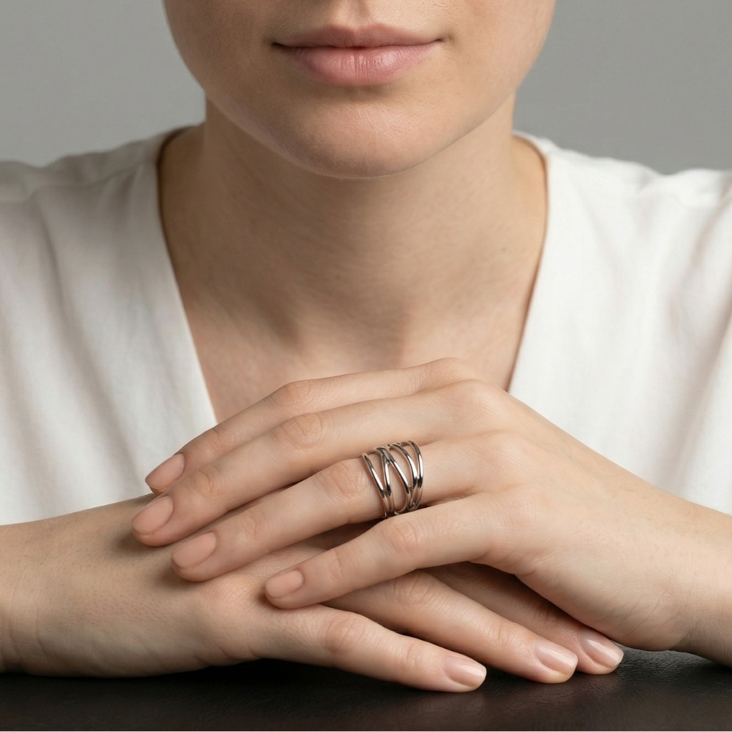 Overlapping Waves Silver Ring