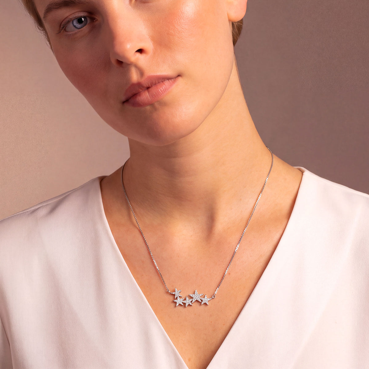 Silver & Pavé Star Cluster Necklace