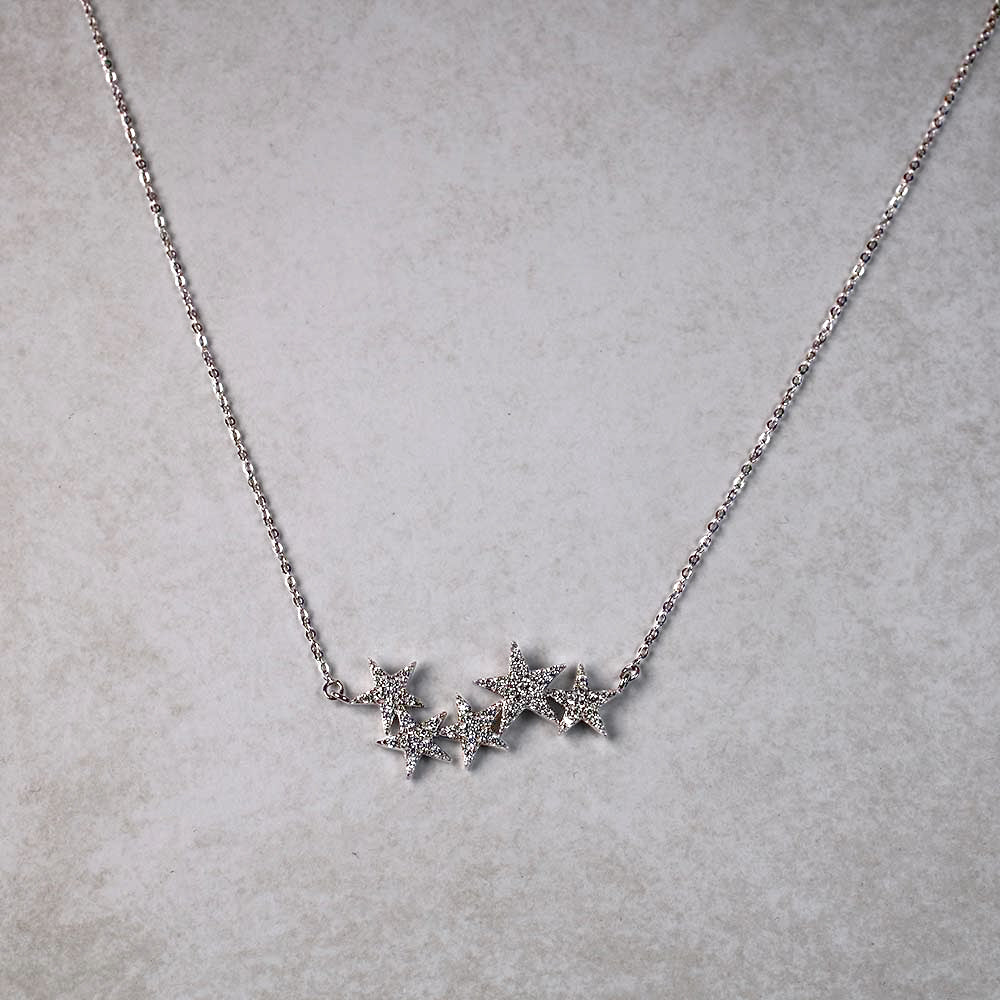 Silver & Pavé Star Cluster Necklace
