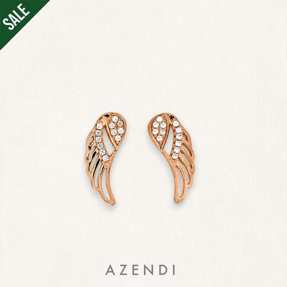 Rose Gold Vermeil &amp; Pavé Outline Angel Wing Studs