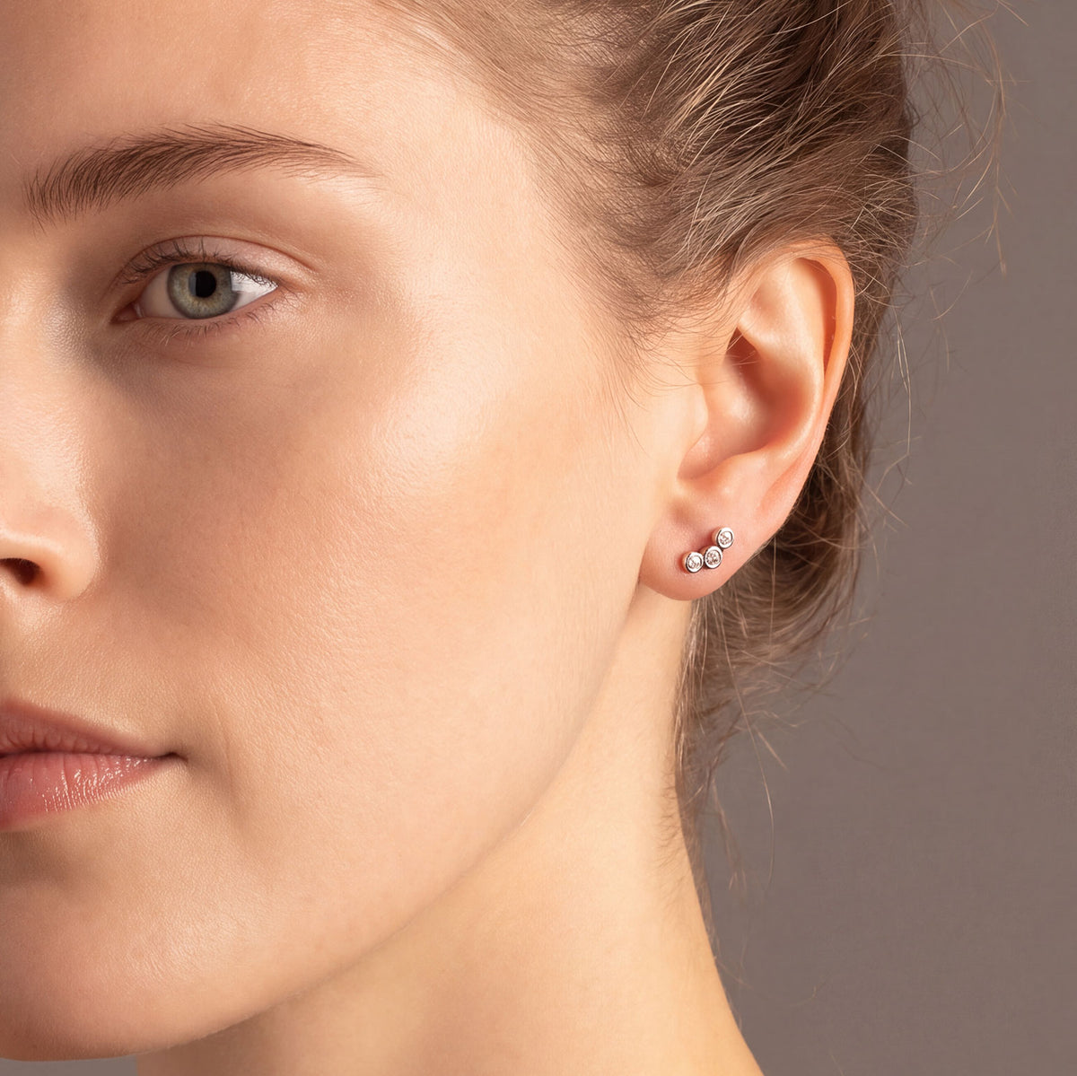 Silver & Cubic Zirconia Triple Circle Studs