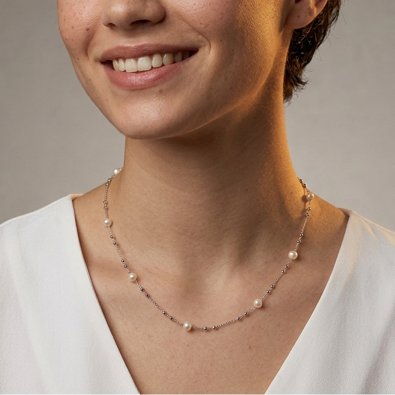 Sterling Silver Freshwater Pearl Beaded Necklace