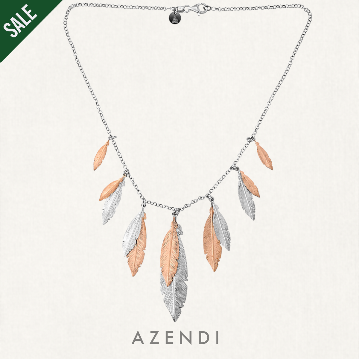 Silver &amp; Rose Gold Vermeil Multi Feather Necklace