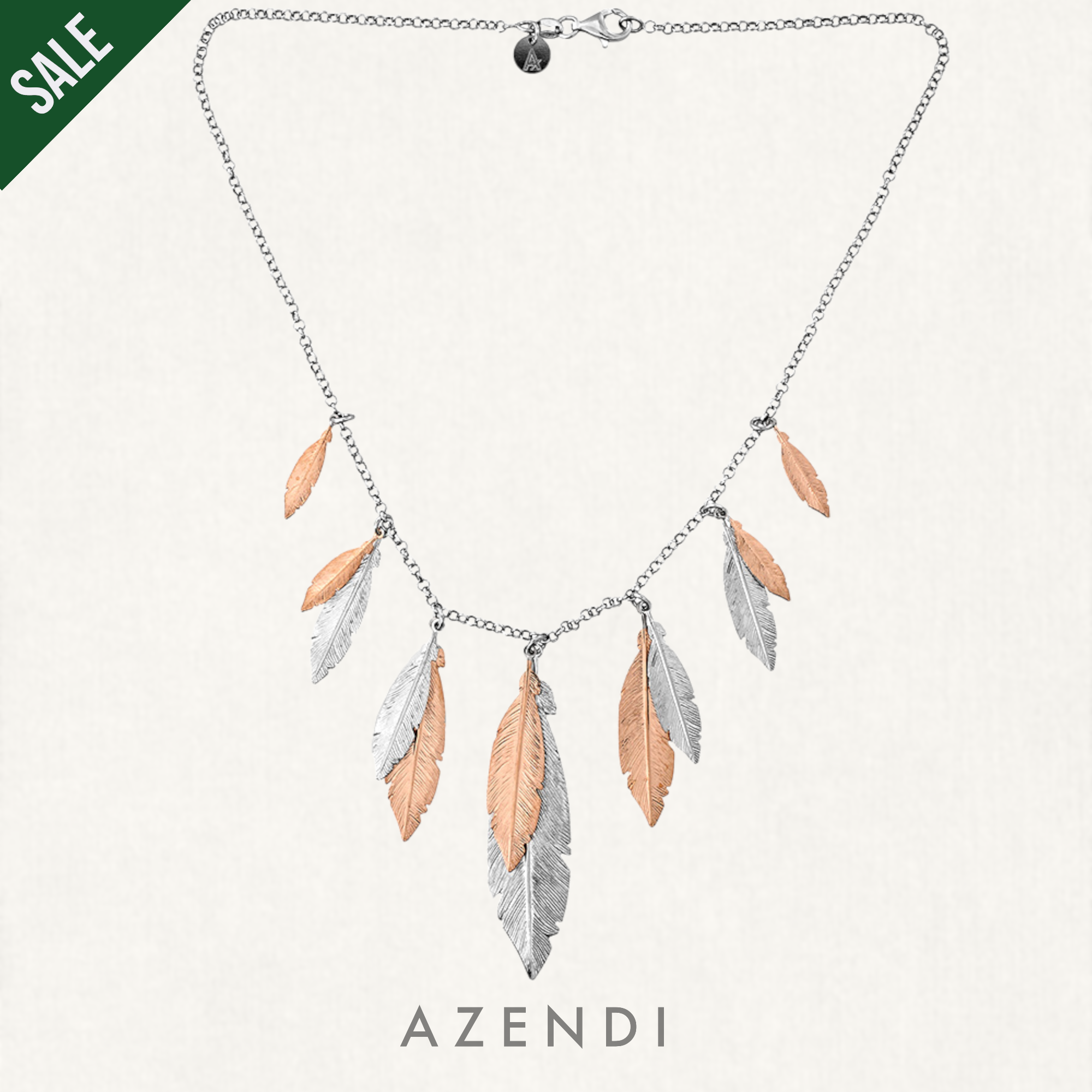 Silver & Rose Gold Vermeil Multi Feather Necklace